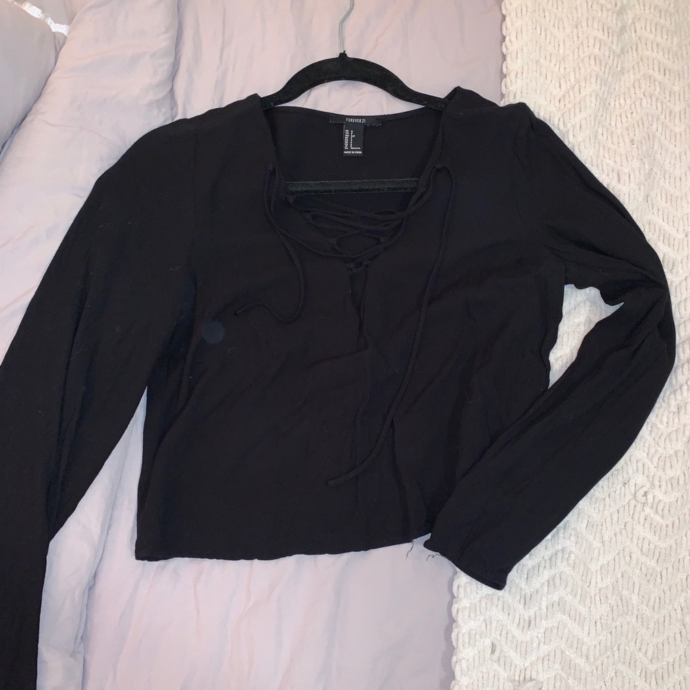 Cropped Cross Tie Neck Shirt